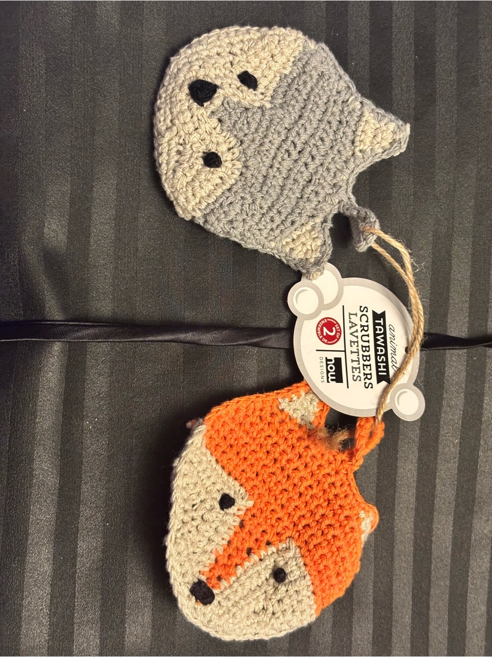 Fox & Owl Crochet Kitchen Scrubbers - Orange and Gray